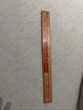 Vintage Coca-Cola Red and Natural Wood Branded Ruler